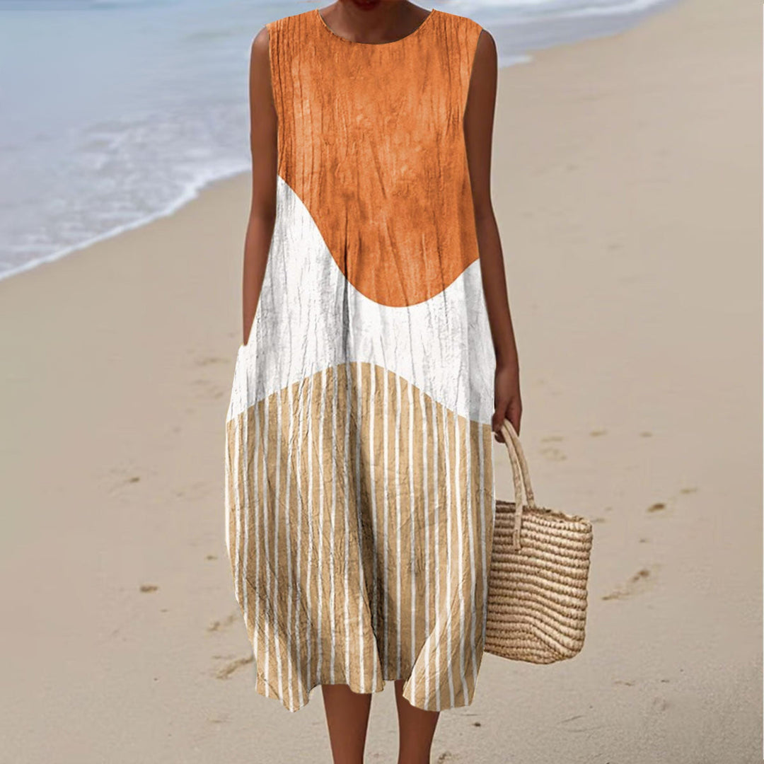 Colorblock Print Wrap Dress for Women